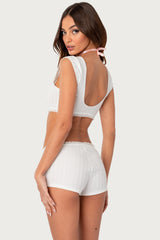 Prissy Pointelle Open Back Crop Top