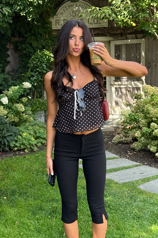 Contrast Polka Dot Cupped Chiffon Top