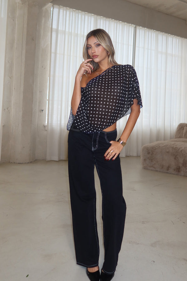 Sheer Chiffon Asymmetric Polka Dot Poncho