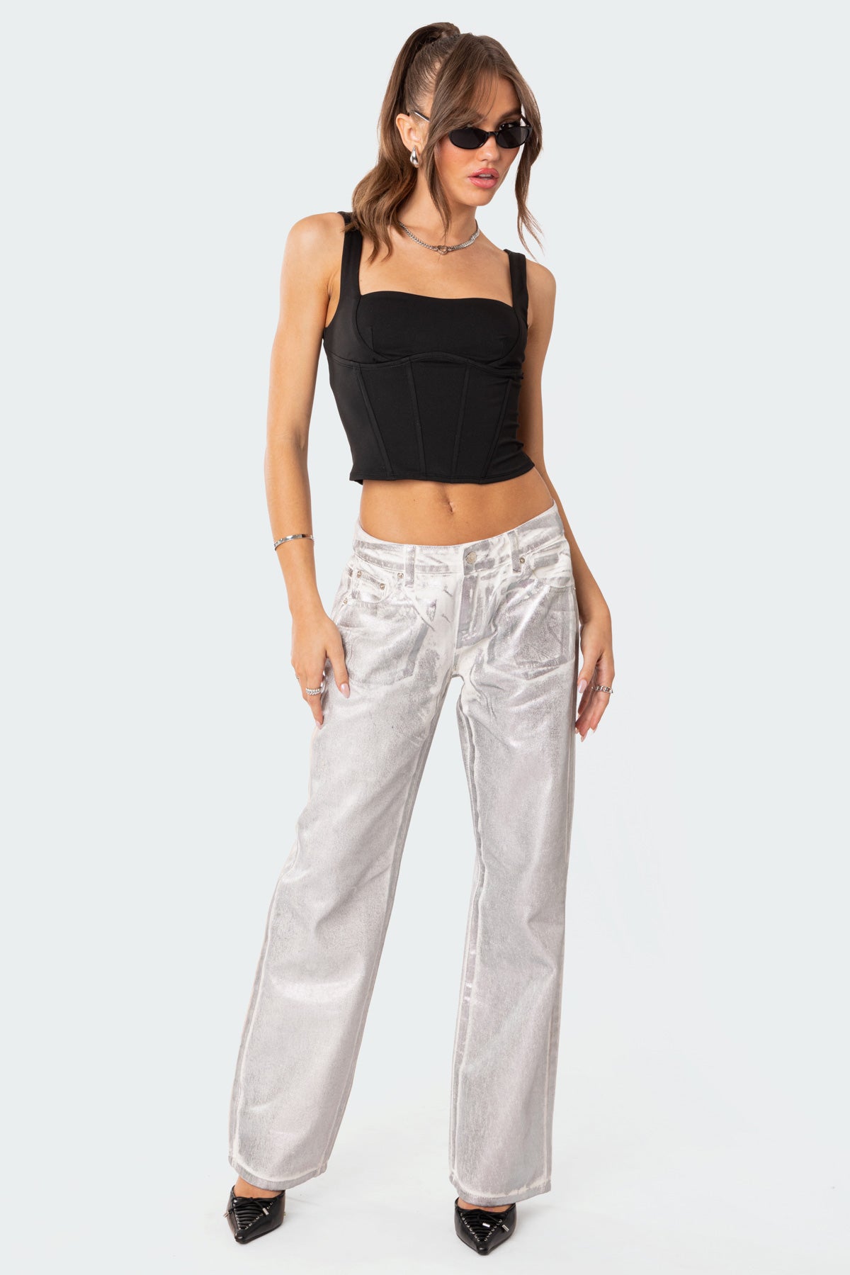 Jolene Metallic Low Rise Wide Leg Jeans