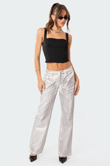 Jolene Metallic Low Rise Wide Leg Jeans