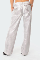 Jolene Metallic Low Rise Wide Leg Jeans