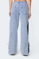 Contrast Split Washed Low Rise Bootcut Jeans