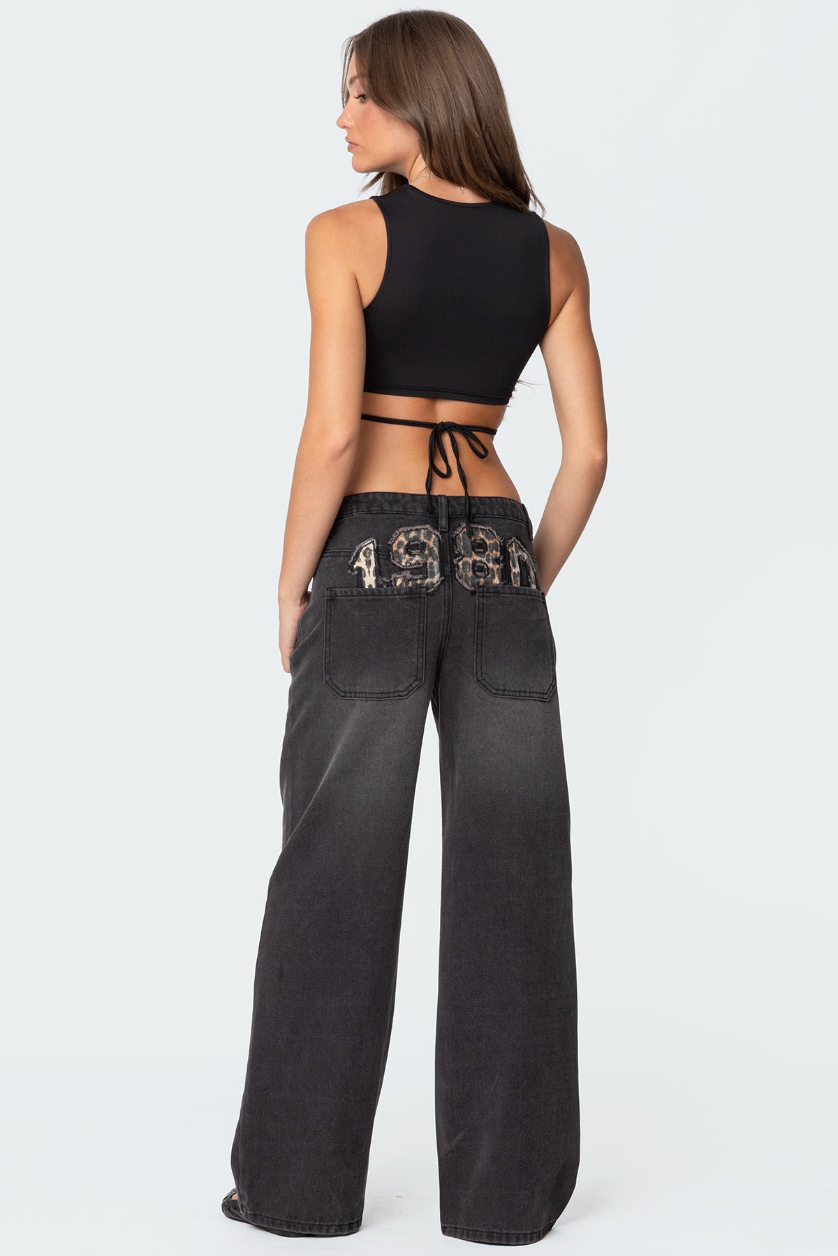 1980 Leopard Patch Low Rise Baggy Jeans