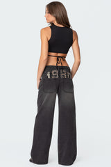 1980 Leopard Patch Low Rise Baggy Jeans