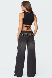 1980 Leopard Patch Low Rise Baggy Jeans