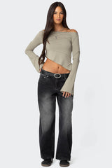 Petite Magda Acid Wash Low Rise Baggy Jeans