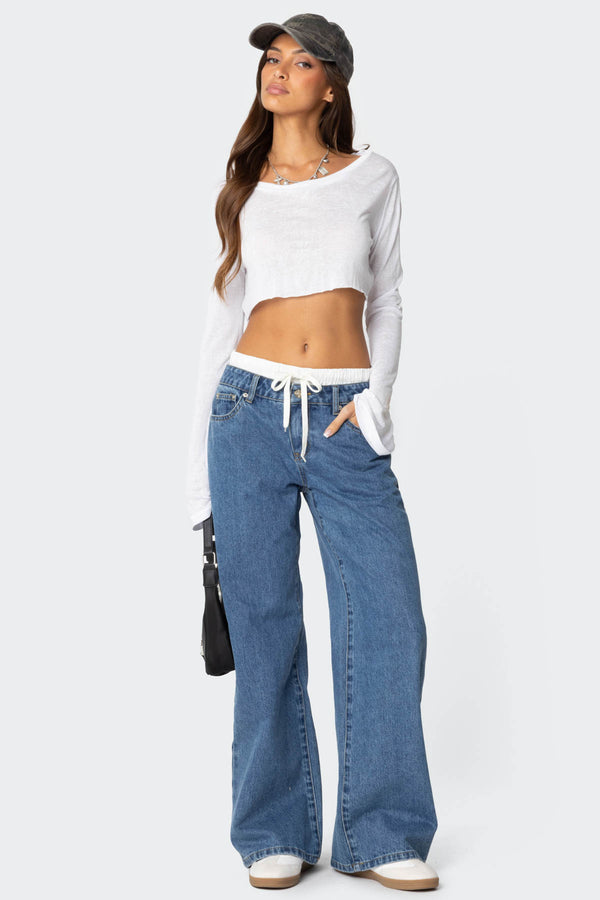 Boxer Detail Low Rise Baggy Jeans
