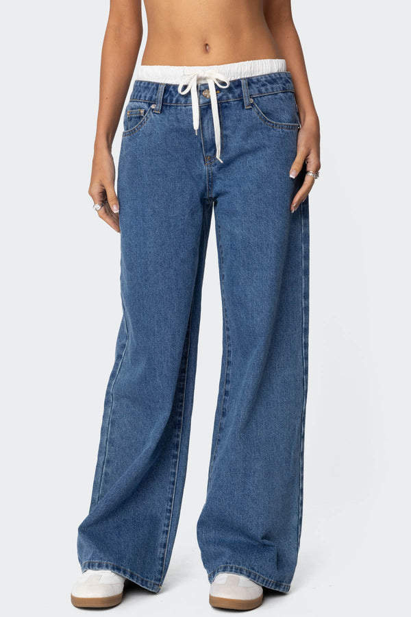 Boxer Detail Low Rise Baggy Jeans