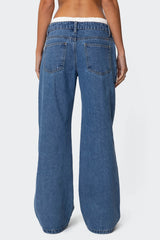 Boxer Detail Low Rise Baggy Jeans