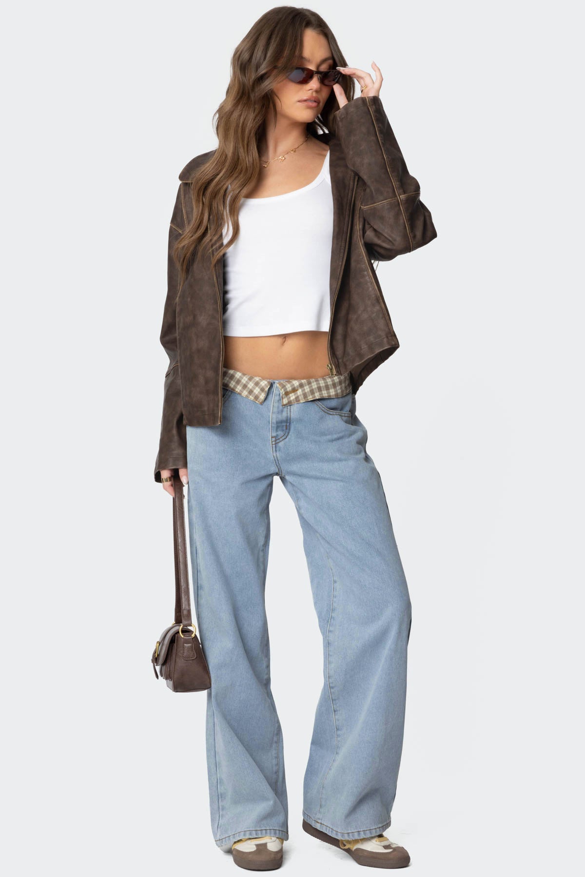 Peekaboo Plaid Low Rise Baggy Jeans