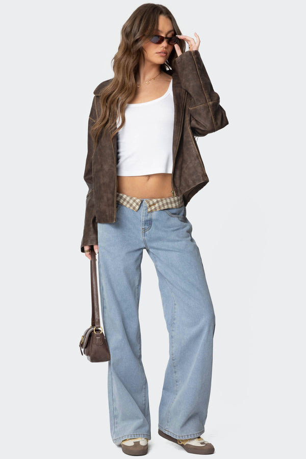Peekaboo Plaid Low Rise Baggy Jeans