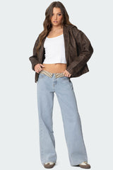 Peekaboo Plaid Low Rise Baggy Jeans