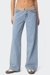 Peekaboo Plaid Low Rise Baggy Jeans