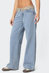 Peekaboo Plaid Low Rise Baggy Jeans