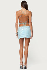 Textured Sequin Backless Mini Dress