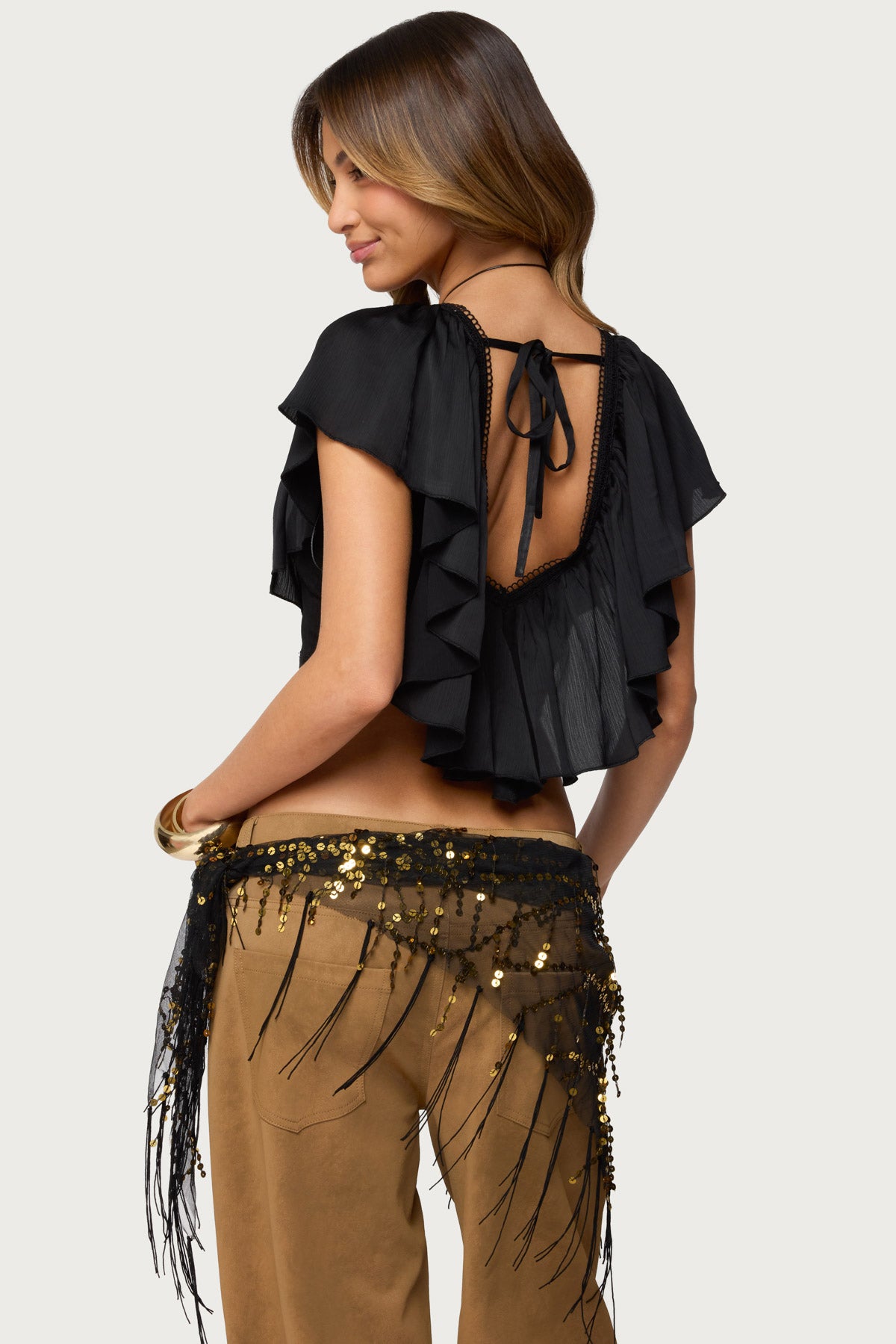 Deena Ruffled V Neck Top