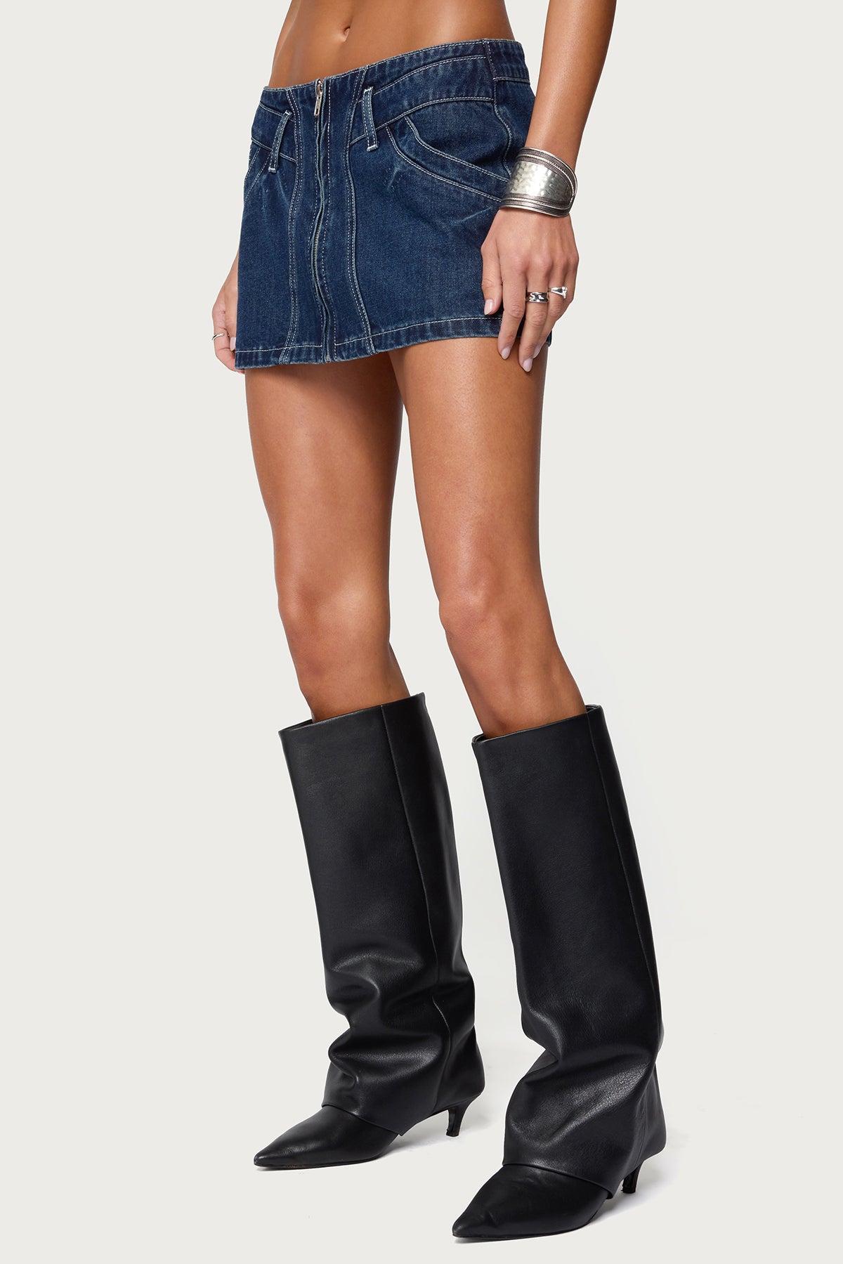 Sharlo Zip Up Denim Mini Skirt