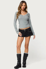 Larna V Neck Ribbed T Shirt