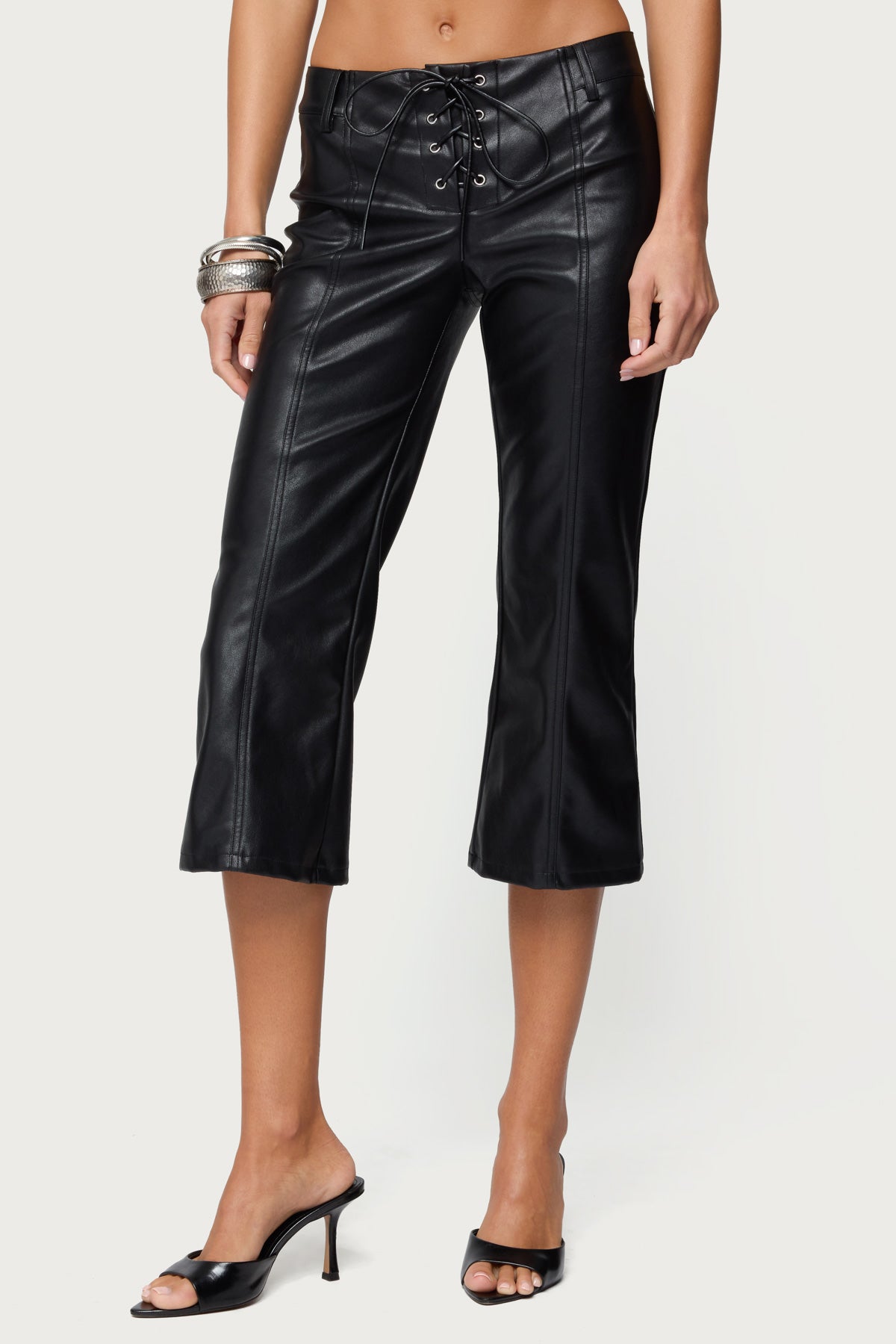 Lexy Faux Leather Flared Capri Pants