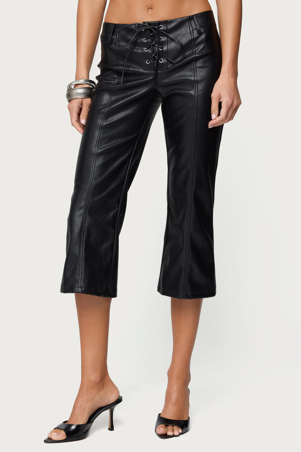 Lexy Faux Leather Flared Capri Pants