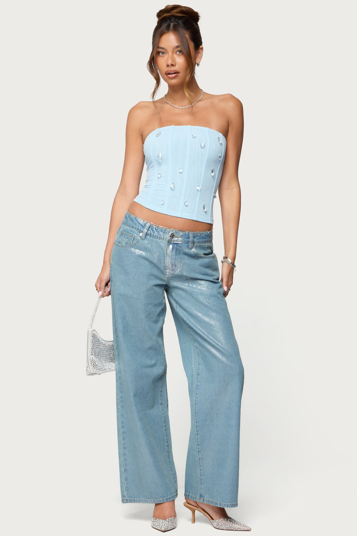 Lexah Faux Crystal Strapless Mesh Corset