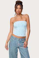 Lexah Faux Crystal Strapless Mesh Corset