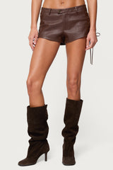 Kariss Lace Up Faux Leather Micro Shorts
