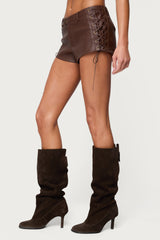 Kariss Lace Up Faux Leather Micro Shorts
