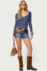 Notch Scoop Neck Long Sleeve Top