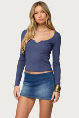 Notch Scoop Neck Long Sleeve Top