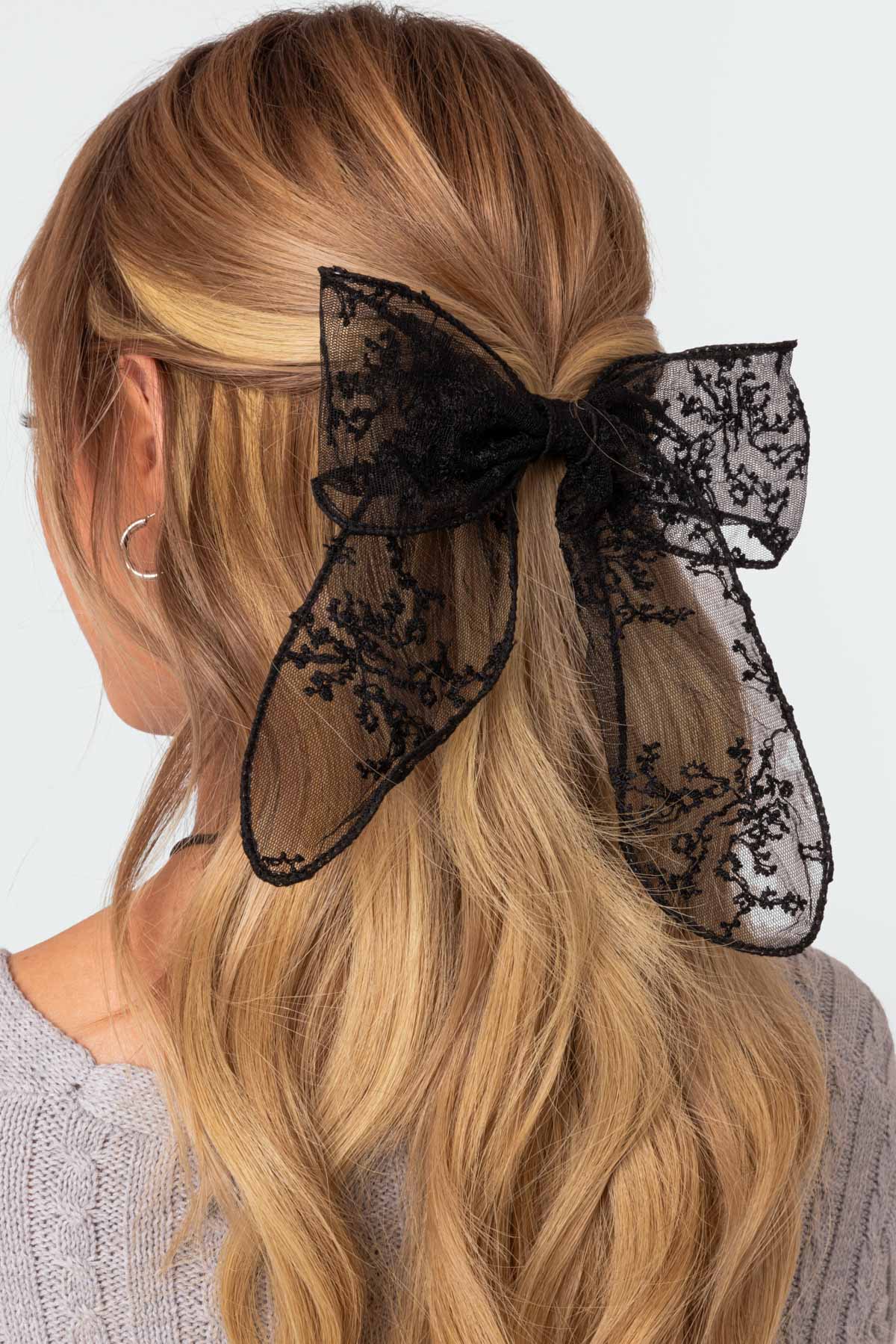 Black Lace Bow Hair Clip