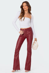 Luna Faux Leather Mid Rise Flared Jeans