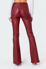 Luna Faux Leather Mid Rise Flared Jeans