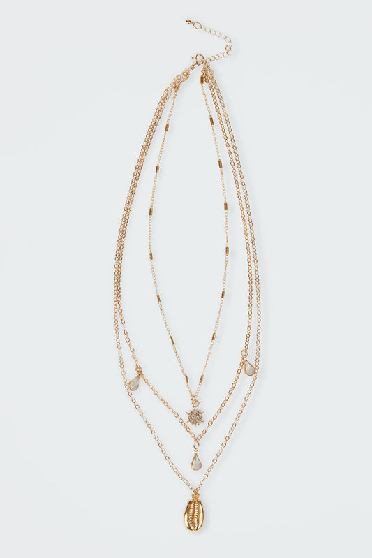 Droplet Shell Layered Necklace
