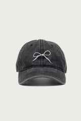 Embroidered Bow Washed Baseball Cap