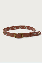 Flower Studded Faux Leather Belt