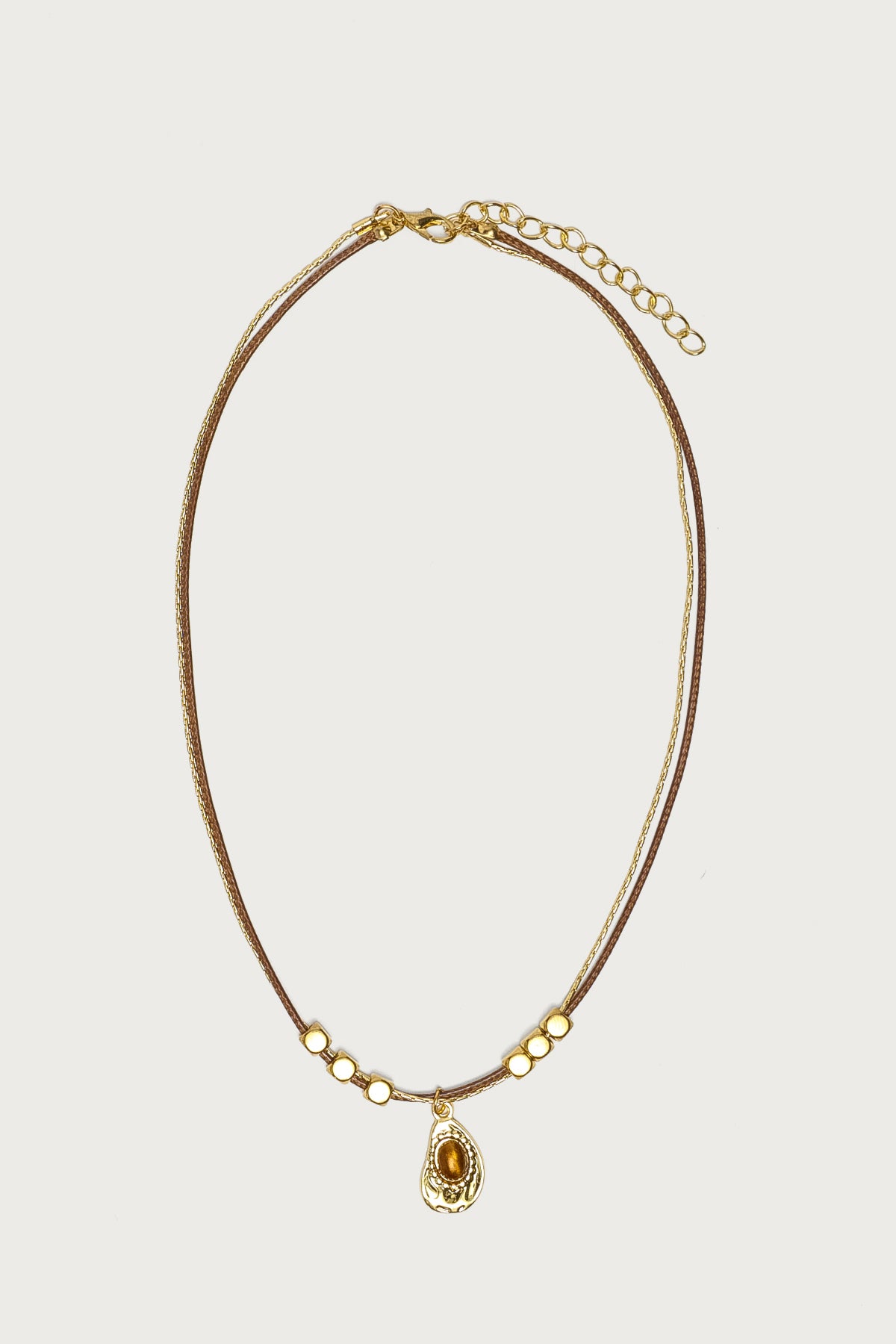 Oval Stone Pendant Cord Necklace