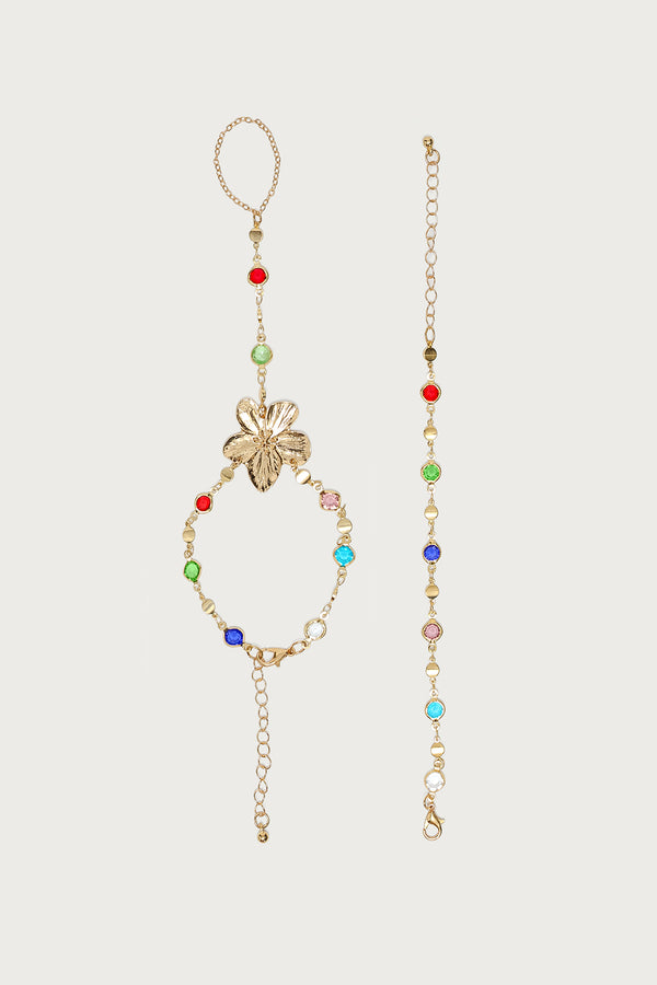 Flower Gem Handchain & Bracelet Set