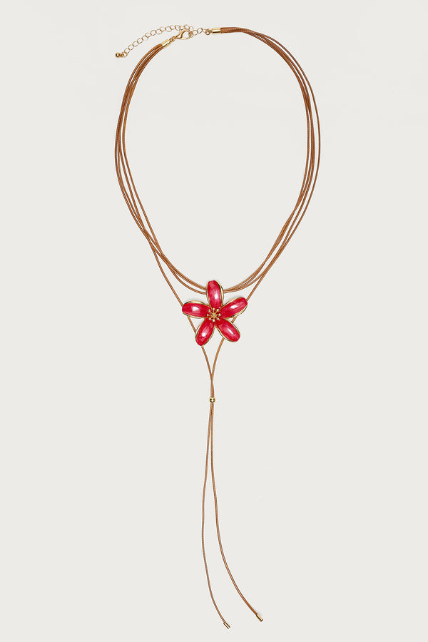 Hibiscus Faux Suede Cascading Necklace