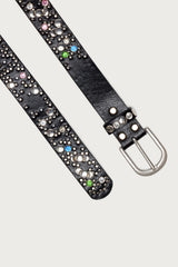 Rhinestone Studded Faux Leather Belt