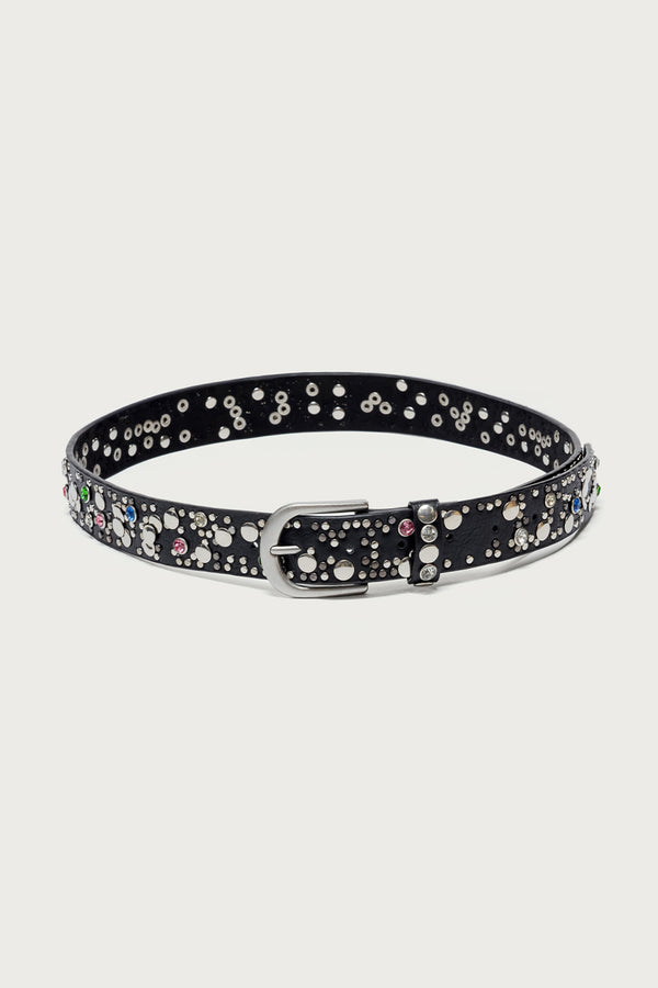 Rhinestone Studded Faux Leather Belt