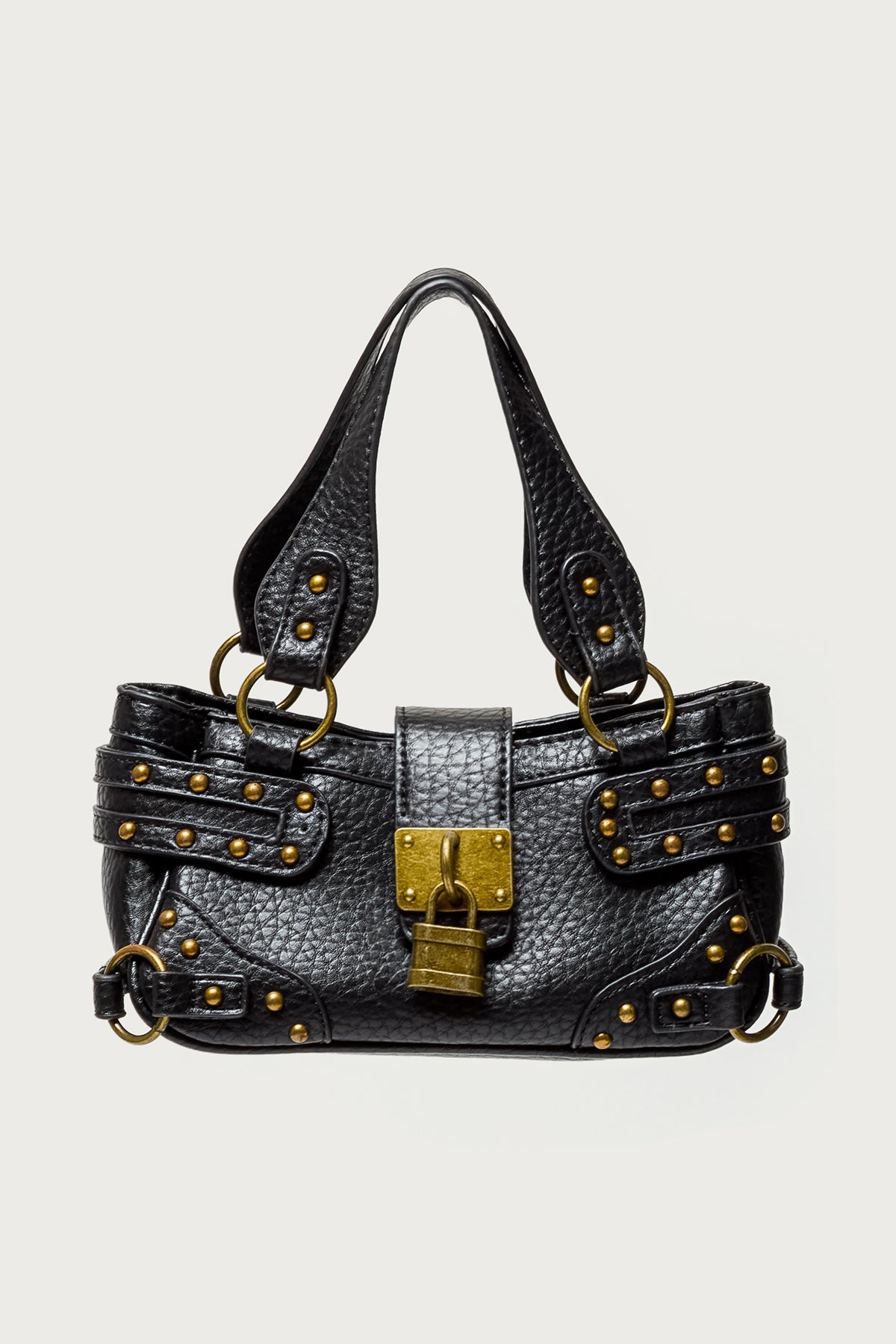 Faux Leather Studded Lock Bag