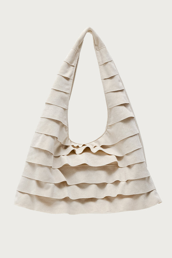 Ruffled Faux Suede Shoulder Bag