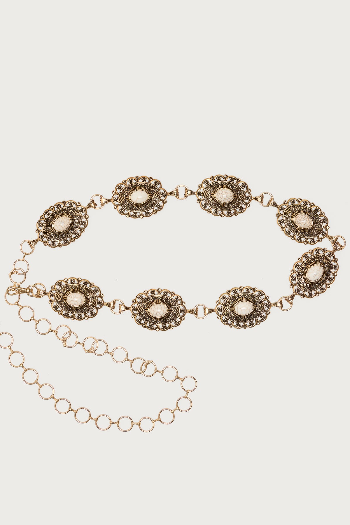 Stone Oval Pendant Chain Belt