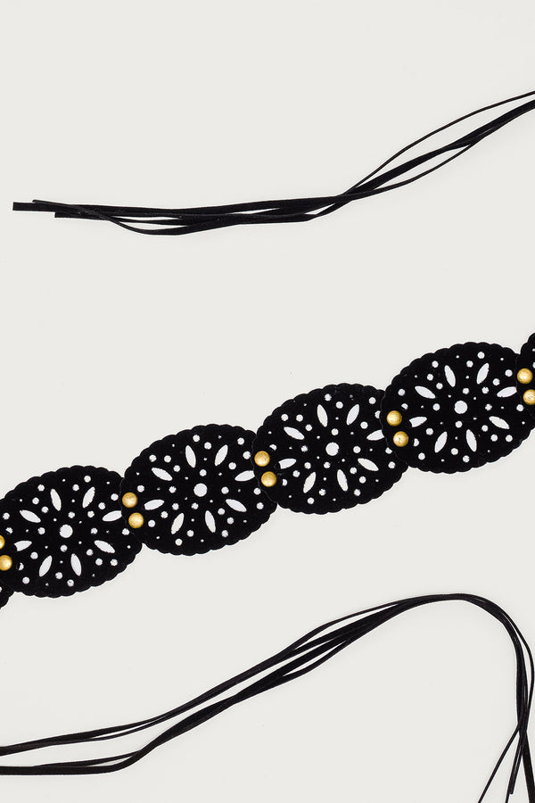 Studded Faux Suede Tie Belt