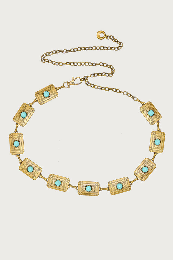 Vintage Stone Square Pendant Chain Belt