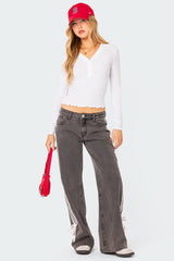Ribbon Washed Low Rise Baggy Jeans
