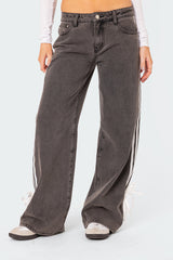 Ribbon Washed Low Rise Baggy Jeans