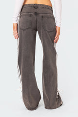 Ribbon Washed Low Rise Baggy Jeans